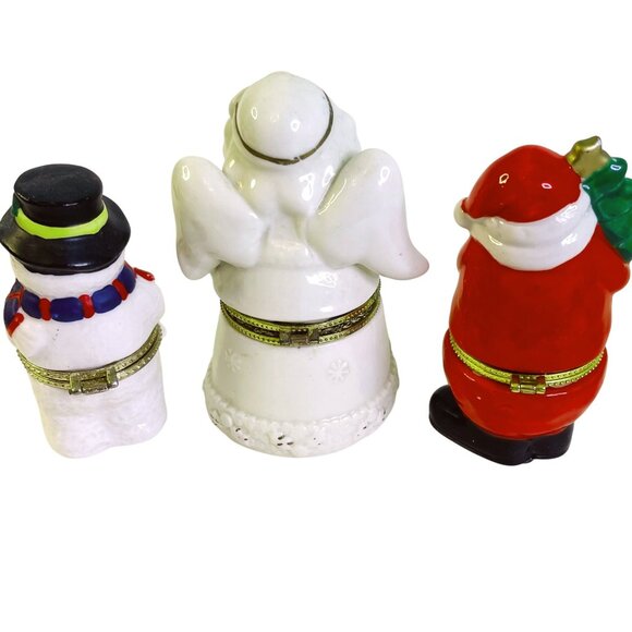 Christmas Trinket Box Set Snowman Angel Santa Hinged Ceramic Gift Box Figurine - Picture 7 of 8